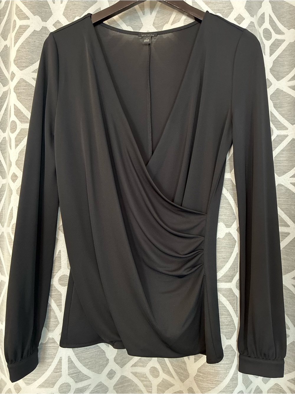 Ann Taylor Faux Wrap Top (Black) Size S